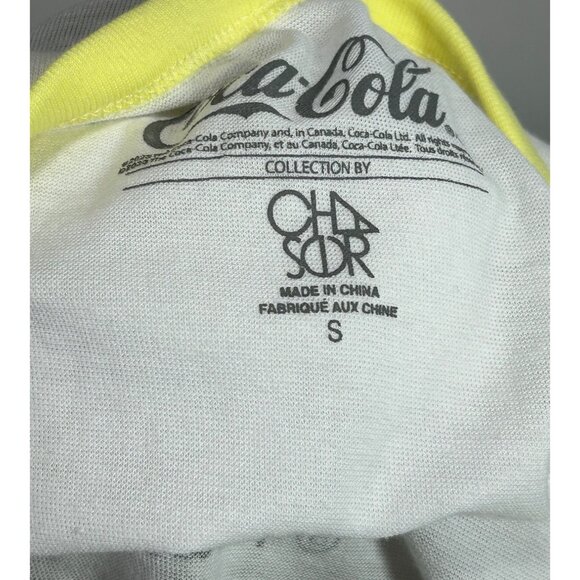 CHASER COCA COLA Graphic Crop Tee S White Colorblock VNeck Oversize Cotton Blend - Picture 6 of 8
